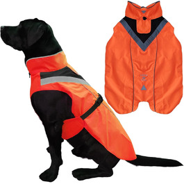 Lautus Pets Dog Raincoat, Waterproof, Reflective, Light with Harness Hole (Orange, 2XL)