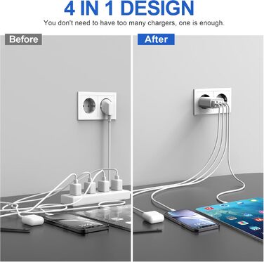 Блок зарядки Romalux 2A2C з 4 портами USB-C та USB-A, 45W, для iPhone, Samsung та інших пристроїв