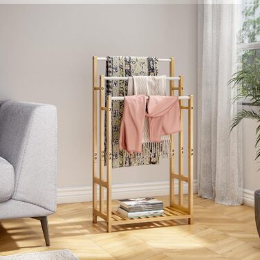 Підставка для рушників Dripex з бамбука, 96 см, з 3 нержавіючими стійками та полицею для ванної кімнати