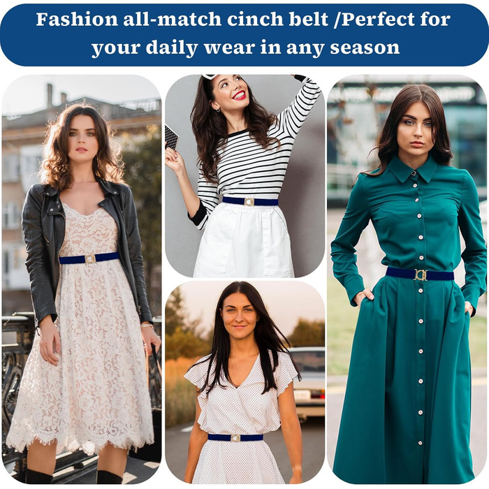 Жіночий еластичний ремінь Amaxiu з золотистою пряжкою, вузький для джинсів, штанів, суконь (темно-синій)