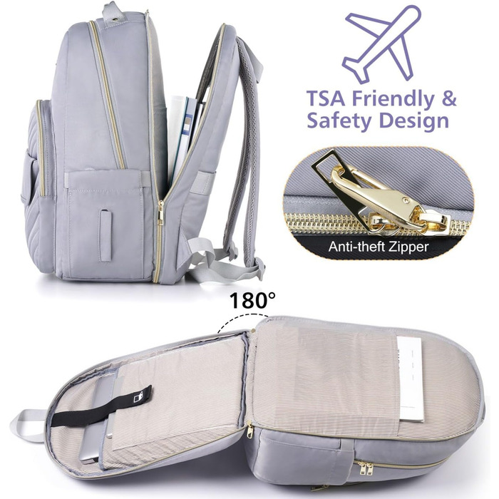 Жіночий рюкзак для ноутбука 17.3 дюйма: стильний рюкзак для дівчат, підлітка, студентки та вчительки, для навчання, роботи та офісу (15.6', сірий)