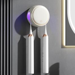 Maxspace UV Toothbrush Sterilizer, UV Disinfection Toothbrush Holder for Wall Mounting with Drying, Rechargeable Toothbrush Holder with 2 Toothbrush Compartments for Bathroom (White)