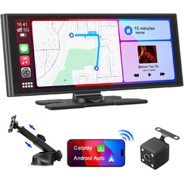 Бездротовий дисплей Avylet 9,26'' для Apple CarPlay та Android Auto, портативна автомагнітола з IP67 камерою заднього виду, OTA-оновленнями, GPS-навігацією, Bluetooth 5.0, Mirror Link, FM/AUX