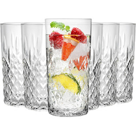 Glass Set 6-Piece, Drinking Glasses Set 300ml Transparent, Water Glasses, Ribbed Glasses for Juice, Water, Party, Garden, Cocktail Glasses