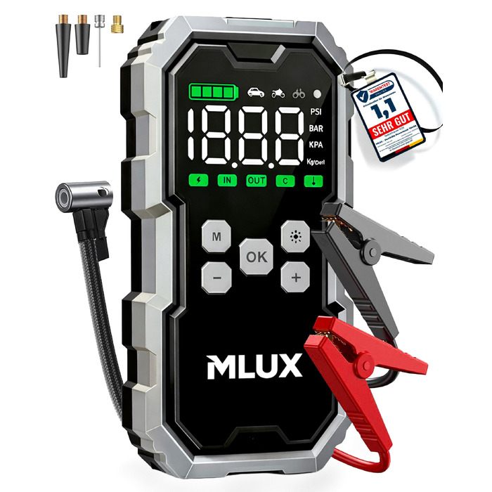 Пусковий пристрій (бустер) для авто Starthilfe 6000A 26800mAh з компресором 150 PSI, Powerbank для бензинових та дизельних двигунів, LED-ліхтарем