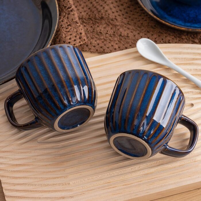 Набір кавових чашок 6 шт., 320 мл, порцеляна, з ручкою, блакитні - для еспресо, капучино