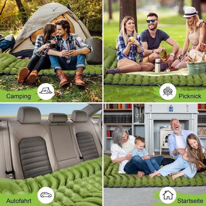 MEIJO Килимок для кемпінгу самонадувний, ізомат, туристичний килимок для сну, легкий, з насосом, для відпочинку на природі, у наметі, на пляжі, блакитний & сірий (зелений & сірий)