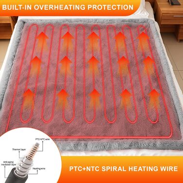 Електрична ковдра Aischens з фланелі, бавовни та шерпи, 130x180 см, двошарова, швидкий нагрів 30S, захист від мікроорганізмів, режим сну, 6 температурних режимів, таймер 1-10 годин, захист від перегріву, сірий колір