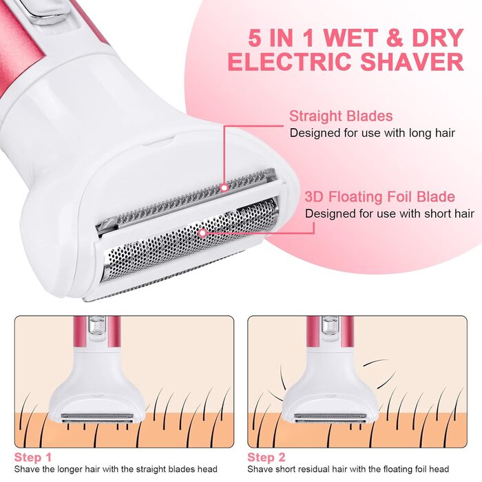 Електричний жіночий бритва ACWOO 5-в-1: для обличчя, носа, під пахвами, в зоні бікіні. USB-зарядка, червоний