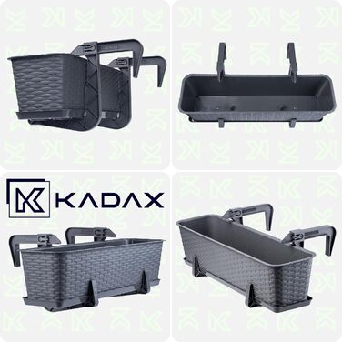 KADAX ящик для квітів 60 см, набір 3 шт, пластиковий горщик для балкона і саду, графітовий, стійкий до погодних умов, ідеальний для квітів і зелені