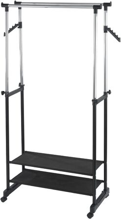 WENKO Clothes Rack Folding, Clothes Storage with Adjustable Clothes Rail and Wheels, Plastic/Metal, 88 x 100-168 x 11-49 cm, Chrome/Grey (169 x 43 x 89.5 cm)