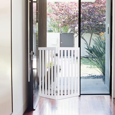 Захисний бар'єр для собак COSTWAY 89 см, 4 панелі, дерев'яний, дитячий, розкладний, захист від сходів, гнучкий, білий