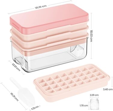 Форма для льоду PHINOX на 64 кубики з контейнером, кришкою та лопаткою, BPA-free, рожева