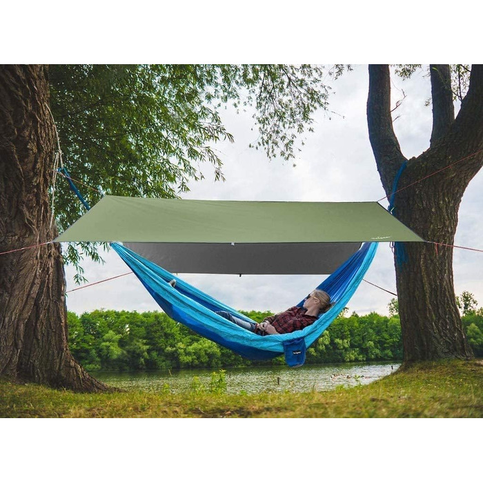 Тент Unigear 3x3/3x4/3x5/4x4 м, водонепроникний, для намету, гамаку, кемпінгу, туризму, армійний зелений