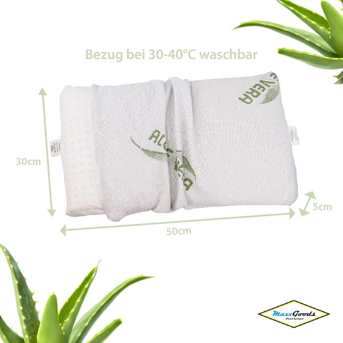 MaxxGoods Orthopedic Baby & Child Pillow, Neck Support Pillow Made of Visco Gel Foam with Aloe Vera Protective Cover & Inner Cover 100% Cotton - Pillow for Babies and Toddlers (50cm x 30cm x 5cm)