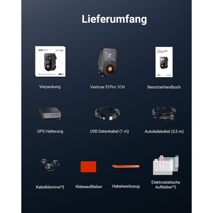 Автомобільний відеореєстратор VANTRUE S1 Pro 2.7K 60FPS з нічним баченням STARVIS 2, прихований монтаж