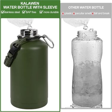 Kalawen Stainless Steel Water Bottle 2.2L Sports Bottle Fitness Water Bottle Leak-Proof Keeps 48h Thermo and 24h Cold Water Bottle Sports BPA Free Water Bottle Outdoor Carbonated Suitable
