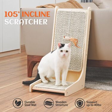 Котячий когтетоп PETKARAY L-подібний, 68 см, з сизалю, для стін та кутів, з котячою м'ятою та іграшкою