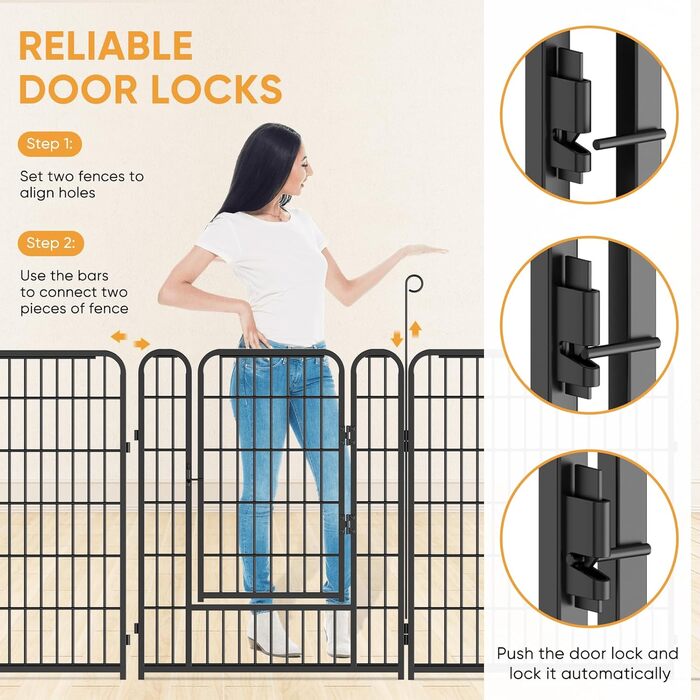 Вольєр для цуценят, ігровий майданчик, вольєр для цуценят з дверцятами та засувом, огорожа для тварин, загін для собак, вольєр для кроликів, металеві з'єднання, 65 x 80 см (8 перегородок)