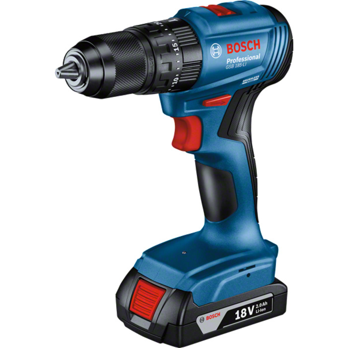 Дриль-викрутка Bosch GSB 185-LI 18V з ударом, 2 акумулятори по 2Аг та зарядний пристрій, комплект