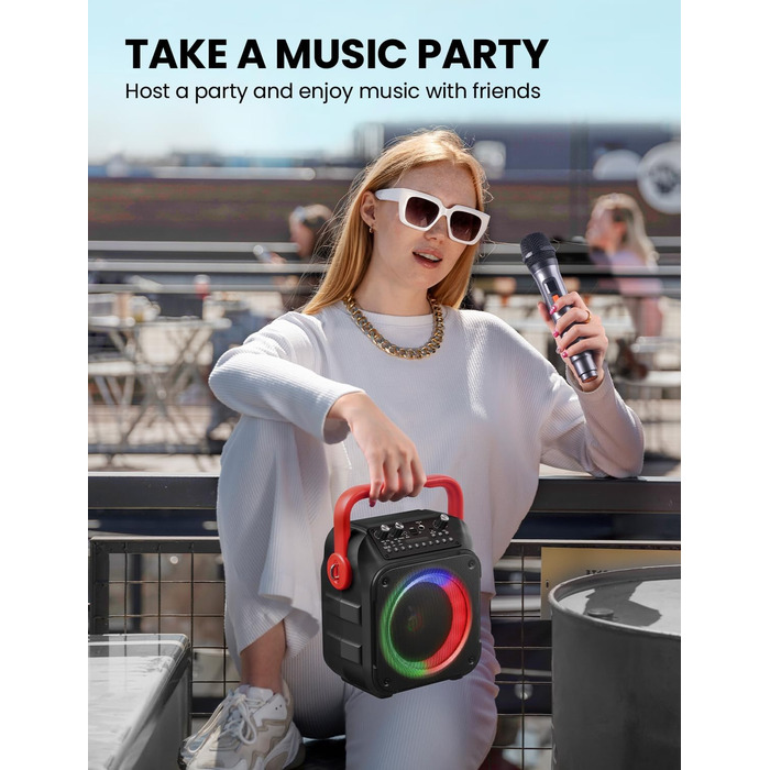 Wowstar Караоке Машина з 2 Бездротові Мікрофони, Портативна Bluetooth Колонка з Світловим Ефектом, Підтримка TF/USB, FM, Запис, AUX, TWS для Вечірок, Дня Народження (Червона)