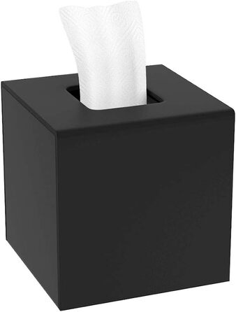HIIMIEI Square Cosmetic Tissue Box, 14 x 14 x 14cm Acrylic Pocket Tissue Box | Tissue Box with Magnetic Cover for Dining Room Bathroom Bedroom Car Office - Matte Black