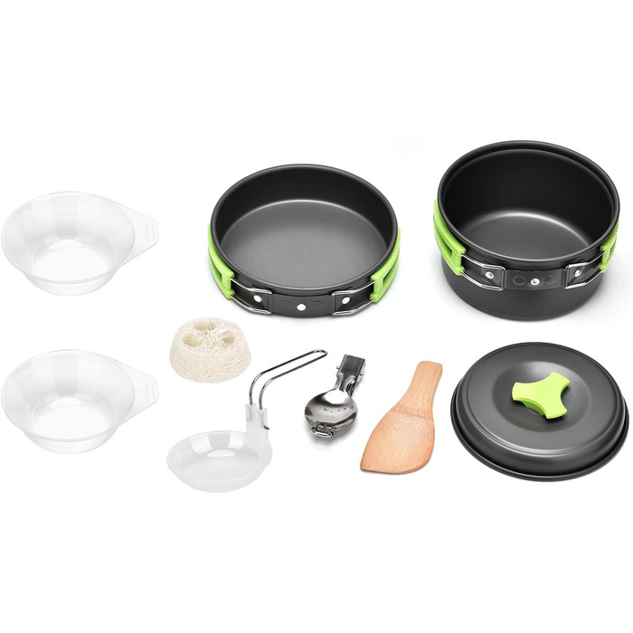 Набір кухонного посуду Qtiwe 10 предметів для кемпінгу, пікніків та BBQ (FDA сертифікований)