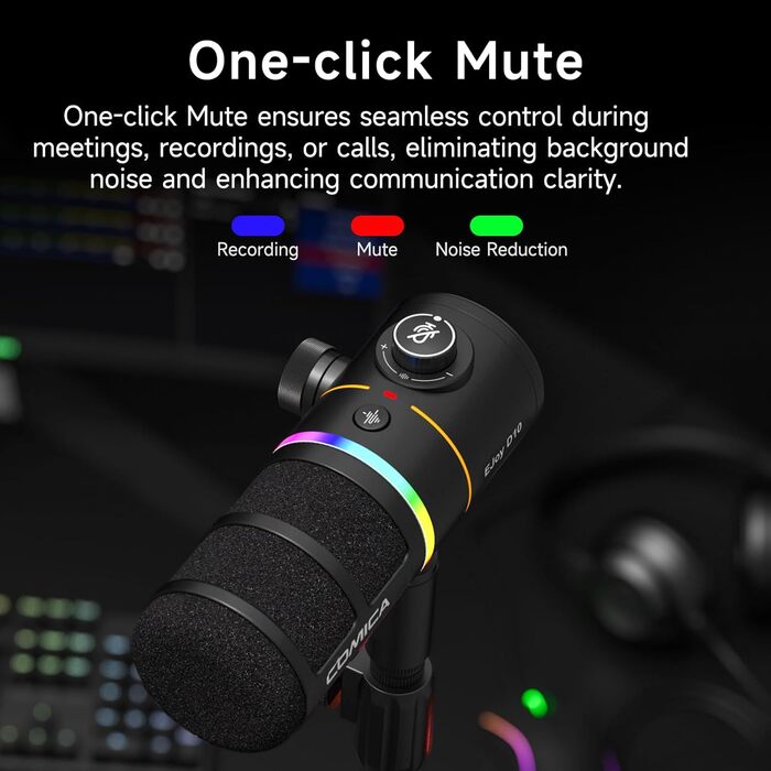 Мікрофон Comica EJoy D10 Pro: динамічний, USB-C/XLR, RGB, 48kHz/24bit