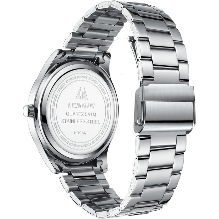 Годинник чоловічий LENQIN, водонепроникний, з нержавіючої сталі, кварцовий, аналоговий, з сапфіровим склом (Argent Bleu)