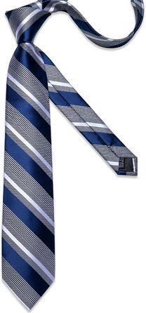Набір краваток чоловічий DiBanGu з шовковим смугастим та клітинчастим візерунком, з нагрудною хустинкою, краватковою застібкою та манжетонами, для весілля та офіційних заходів (синій та сірий)