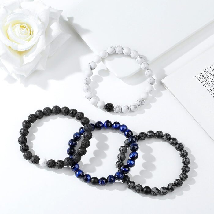 Чоловічі браслети з натурального каміння: тигрове око, лава, онікс, бірюза, лазурит (3-4 шт.)