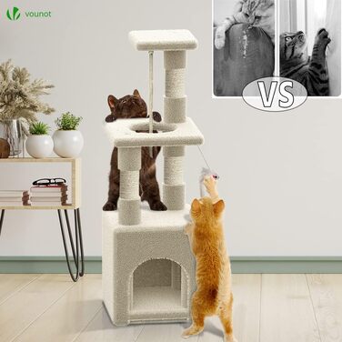 Котячий будиночок Vounot Klein: стабільний котячий будиночок з платформою, печерою та сизалевими стовпчиками, 88 см, бежевий