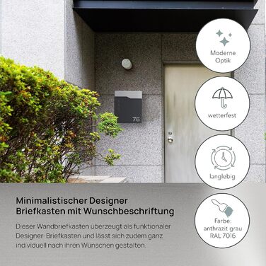 Поштовий ящик антрацит RAL 7016 Svenja з написом та газетницею - сталевий порошково-пофарбований, з 3 вікнами огляду