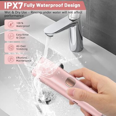 Електричний жіночий тример AOMEES 2-в-1 для обличчя, тіла та зони бікіні, IPX7, бездротовий, рожеве золото