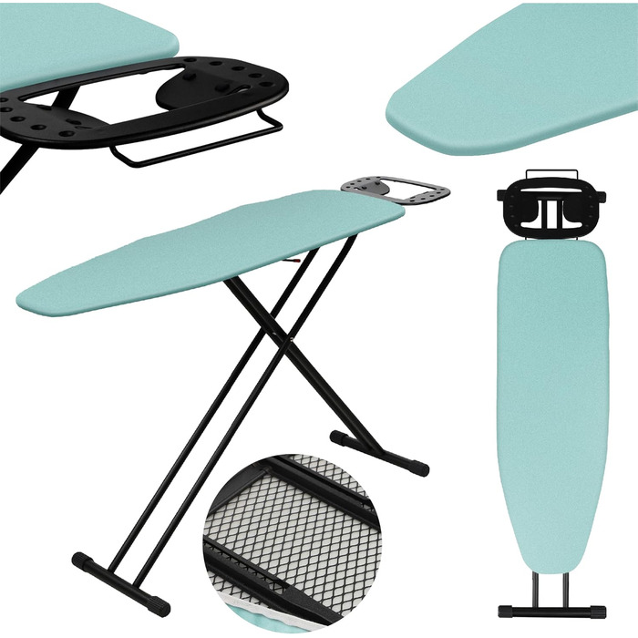 KADAX Ironing Board, 120x38 cm Folding Ironing Table, Height-Adjustable Steam Ironing Table, Steam Ironing Board with Non-Slip Feet, Table with 8mm Foam Padding (Mint)