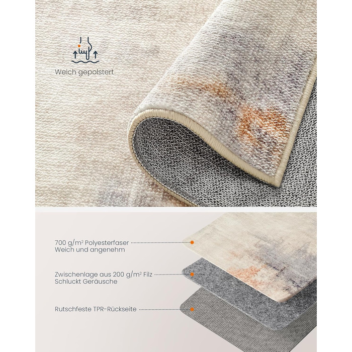 SONGMICS HOME Rug, 160 x 230 cm, Living Room Rug, Non-Slip Rug, Modern Abstract Style, for Living Room, Kitchen, Hallway, Dining Room, Machine Washable, Camel Brown TAR077K01