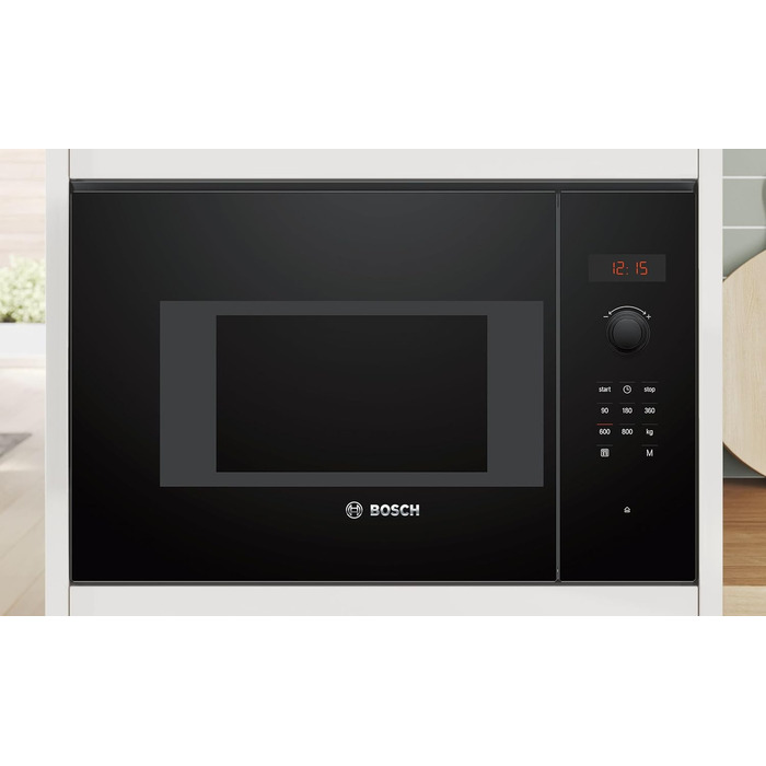 Вбудована мікрохвильова піч Bosch BFL523MW3 Serie 4, 38x50 см, 800 Вт, поворотний столик 27 см, лівий відкривання дверцят, AutoPilot, 7 автоматичних програм, LED-Touchdisplay