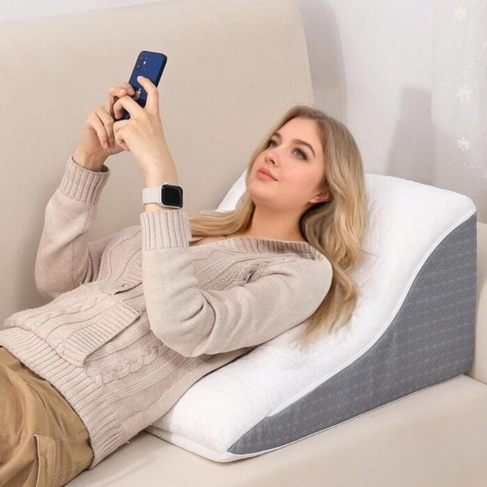 ТANYOO Подушка для читання в ліжко та на диван: ергономічна подушка-валик з піною з пам'яті ефекту, двошарова конструкція, підтримка спини, для рефлюксу, апное сну, комфортна спинка (55x55x25)