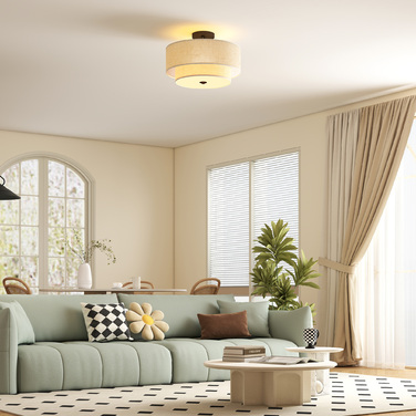HOMCOM Pendant Light with Double Linen-Look Shades, Cream White