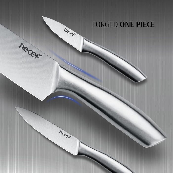 Набір кухонних ножів Hecef 5 предметів: ніж шеф-кухаря, ніж для м'яса, універсальний ніж, овочечистка, ніж для хліба. З нержавіючої сталі, професійний набір.