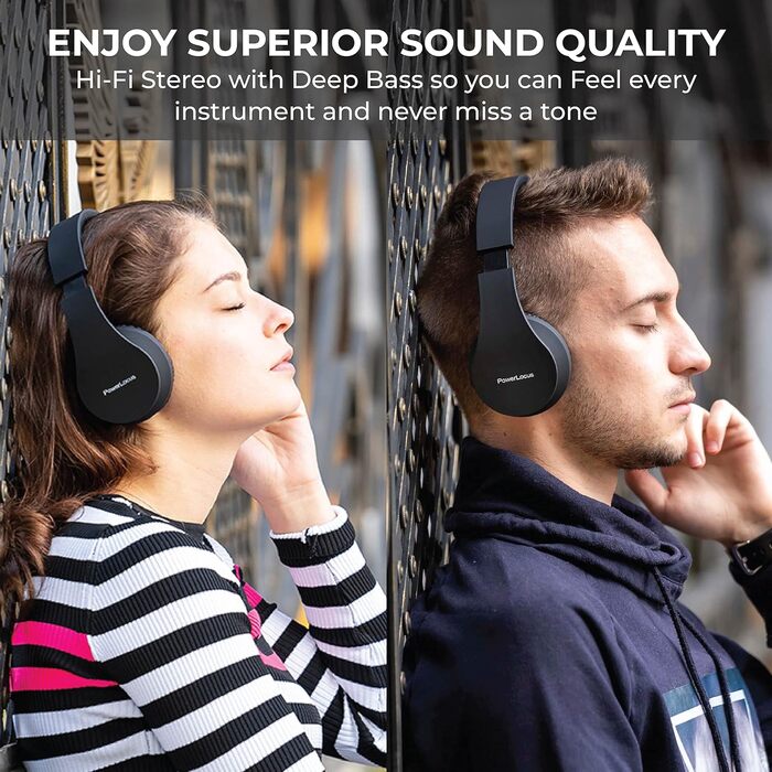 Бездротові навушники PowerLocus Over-Ear з Bluetooth, HiFi стерео, FM радіо та Micro SD/TF слотом (Чорний)