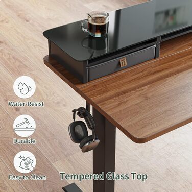 FEZIBO Electric Standing Desk with 2 Drawers - 140x60cm Adjustable Height Desk with Memory Control, Anti-Collision System, Light Brown Home Office Desk