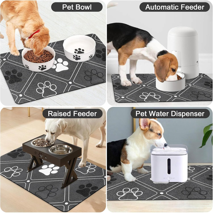 Килимок для тварин, надпоглинувач, для собак та котів, з неслизькою гумовою основою, швидковисихаючий, миючий, 40 x 60 см, 2 пари малюнків лап, чистий (в клітинку)