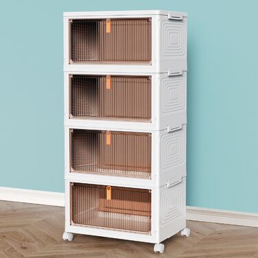 Plastic Storage Containers and Boxes Organizer with 4 Tiers, Stackable with Lids for Bedroom, Living Room, Kitchen, Office, Foldable Containers 23Qt 4-Tier