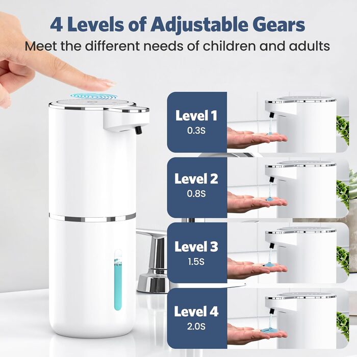 Автоматичний дозатор мила HAPPHOOH, 380 мл з інфрачервоним сенсором, USB-зарядка, водонепроникний (IPX5), для кухні, ванної кімнати, школи, готелю