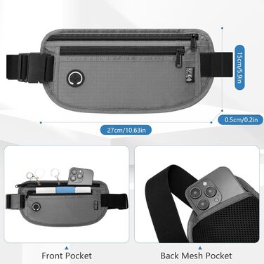 Чоловіча та жіноча поясна сумка Vinato з захистом від крадіжок та RFID, сіра. Ідеальна для подорожей, фестивалів, спорту та зберігання документів.