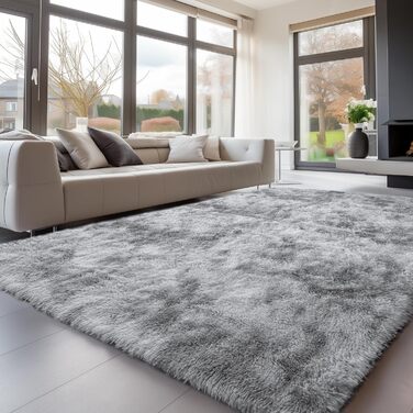 Тепличний килим Treeboy Hochflor сірого кольору 80x160 см - для вітальні, спальні, дитячої кімнати. Антиковзаюча, м'яка, миється.