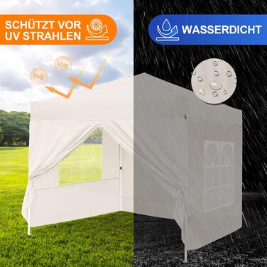 Gazebo, Leadyeah Pop-Up Pavilion with Sides, Foldable Camping Pavilion 2.5 x 2.5, Heavy-Duty Pavilion Tent, Fully Waterproof, 50+ UV Protection for Camping, Party - Beige (2.5m Beige)