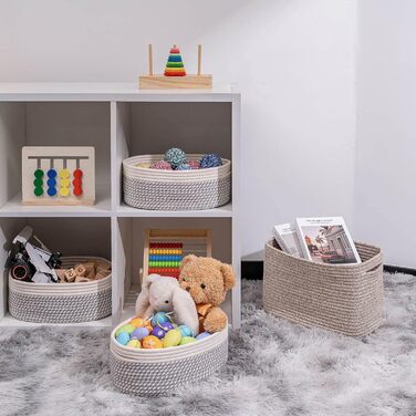 Декоративні кошики для зберігання Regal, плетені кошики з мотузки 33x21 см, набір 3 шт., для іграшок, сміття, організації, зелений, білий, сірий