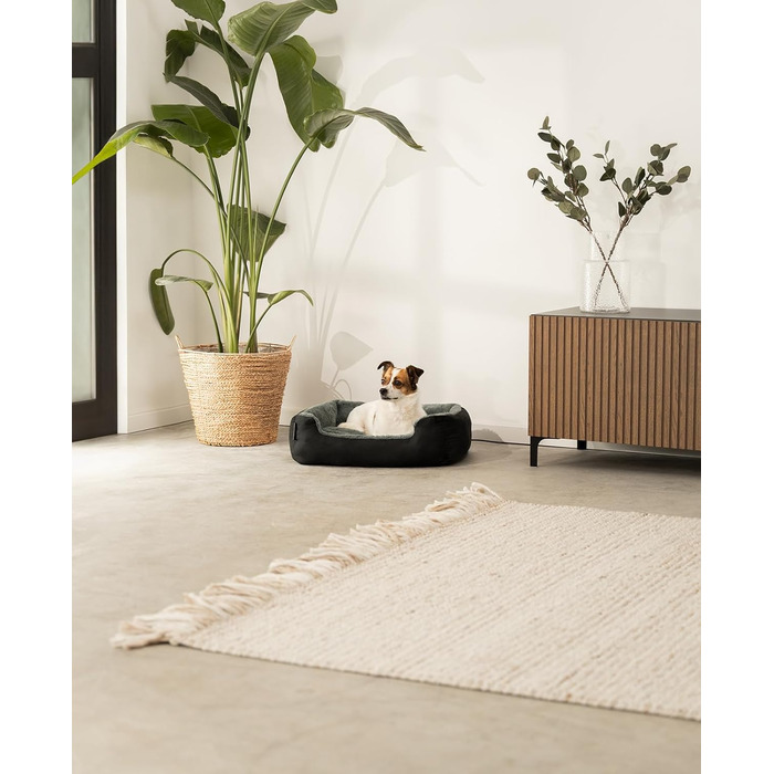 Килимок для собак Lionto з двостороннім подушкою та неслизьким дном, міцний лежак для домашніх тварин з глибоким входом для собак та котів будь-якого віку, 60x48 см, м'який лежак для собак, чорний/сірий, розмір 60 x 48 x 18 см